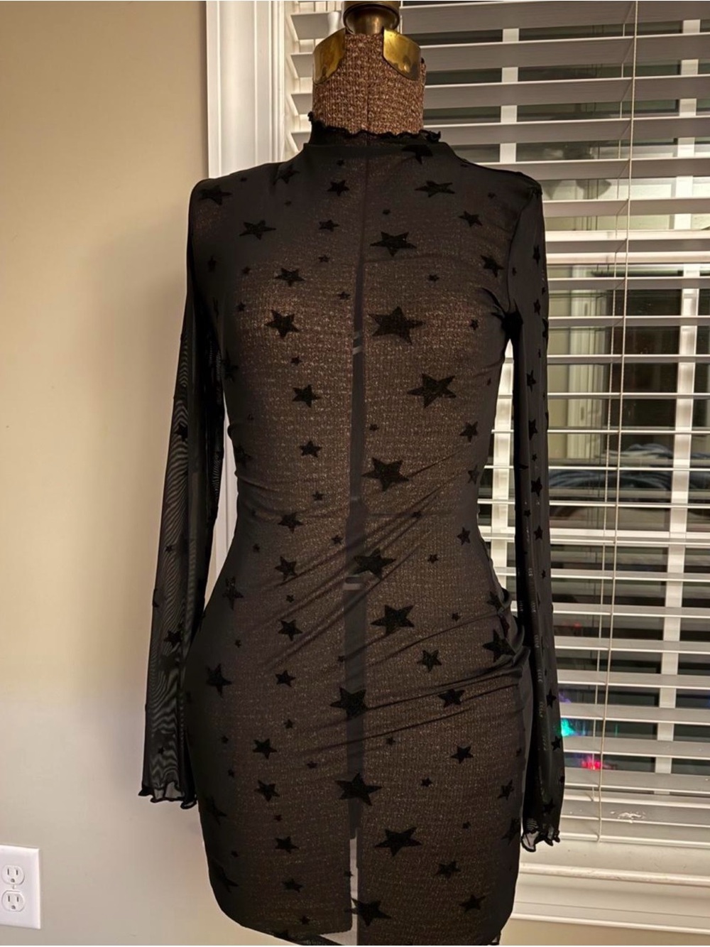 Sheer Black Star Mesh Bodycon Dress - Brand Unspecified